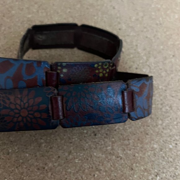 Vintage Leather Floral Stamped and Link Patchwork Style Belt Hippie Boho sz L - Picture 6 of 10